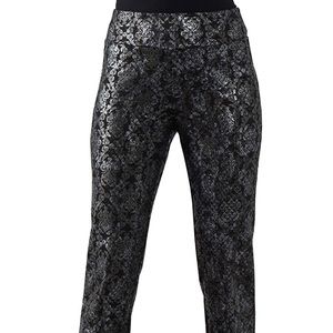 EUC size 16 Women's Lena Gabrielle Stretch Pants in Black and Silver Foil